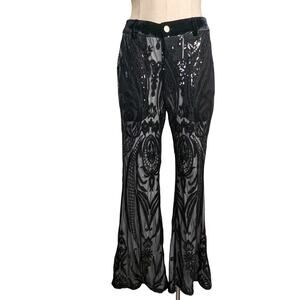 ROCK Star  rocker Bell Bottom FEVER CITY Black Flare Leg Sequins Pants Medium